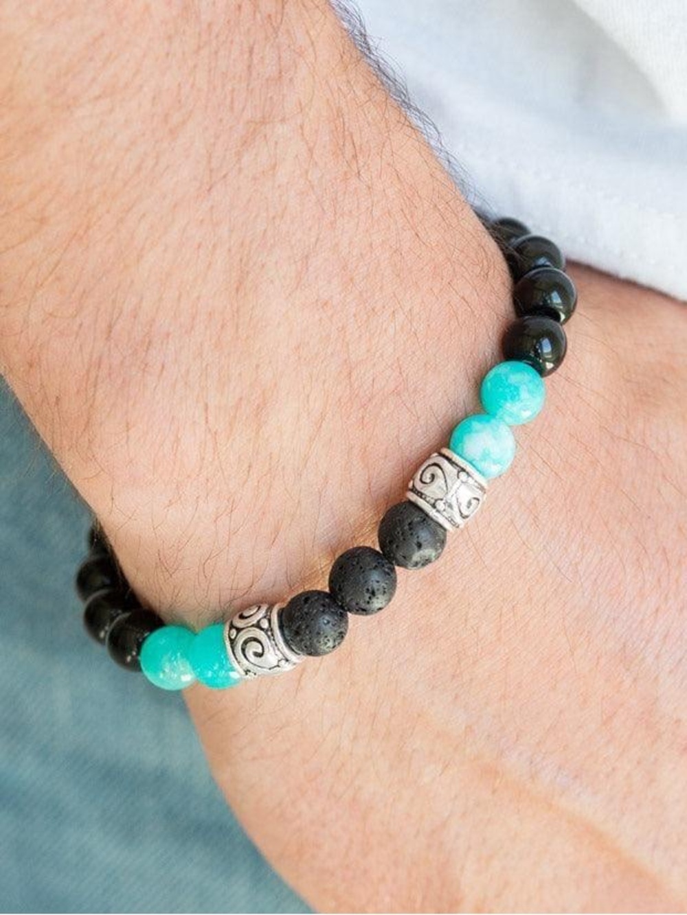 Proverb - Unisex Black and Turquoise Beaded Bracelet - Picture 2 of 2